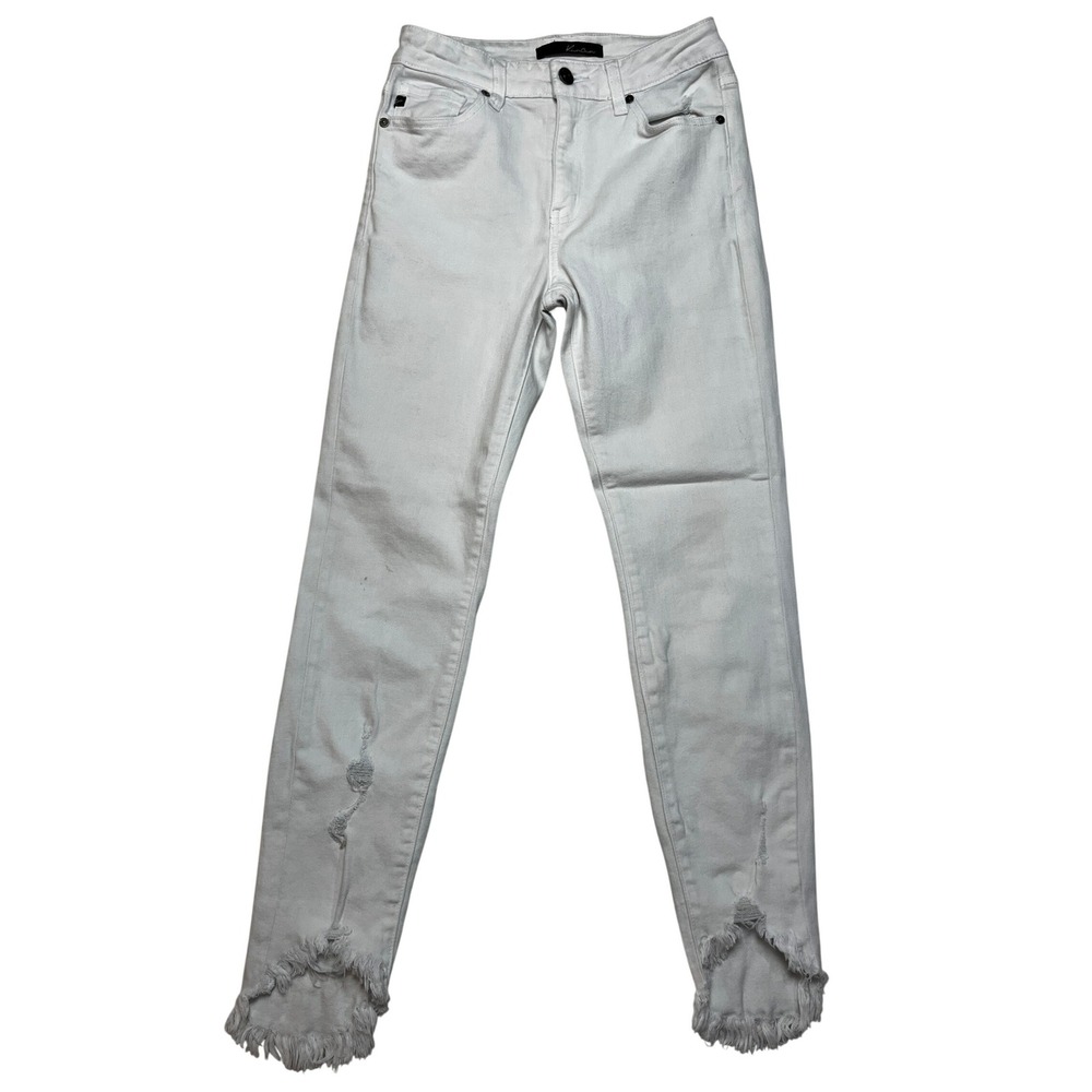 KanCan Jeans Women 3 White Skinny KC8395WT Distressed Frayed Step Hem Denim